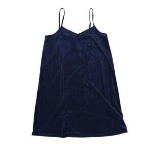 Mudd Mood Indigo Blue WF Striped Velvet Sleeveless Slip Dress Juniors Size Large